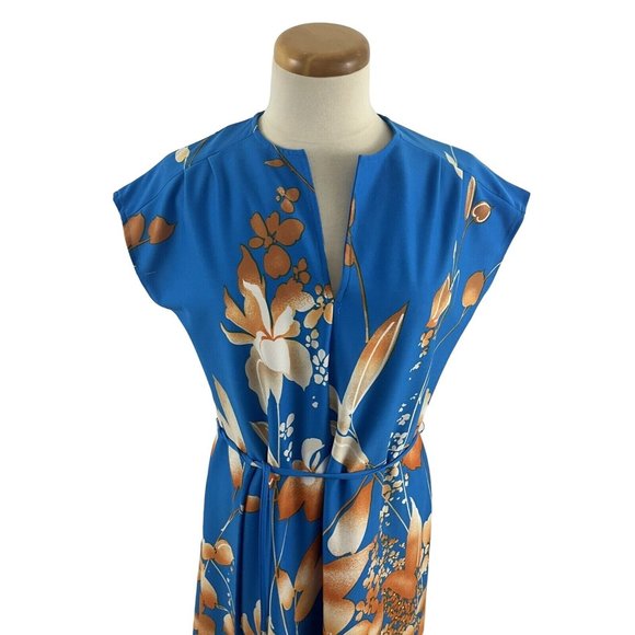 Nani of Hawaii Women's 11 Hawaiian Maxi Dress Blue Brown Floral Muumuu Shift - Picture 2 of 12